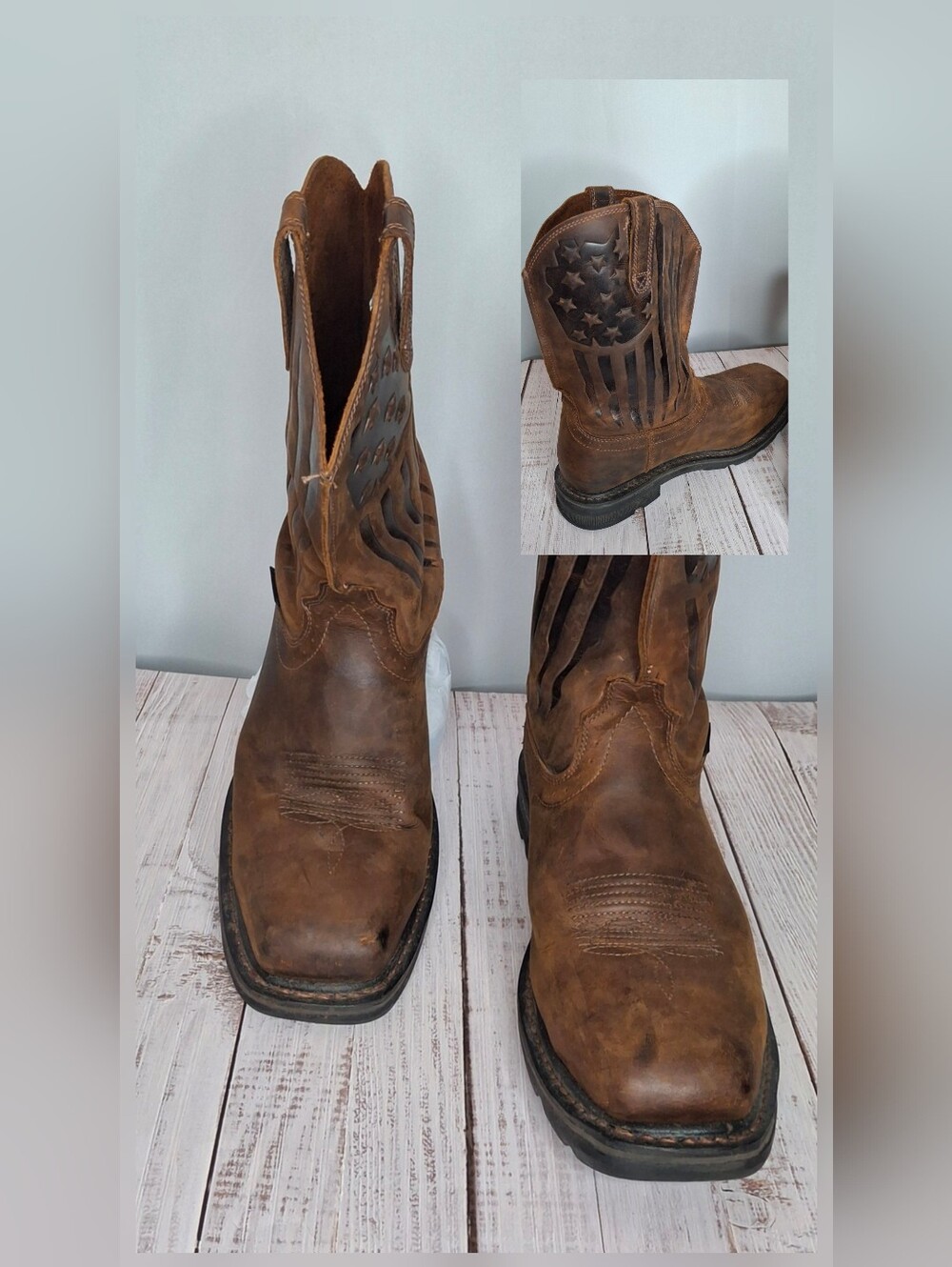 Ariat Mens Sierra Shock Shield Patriot Steel Toe WorkBoots 13D Distressed Brown*